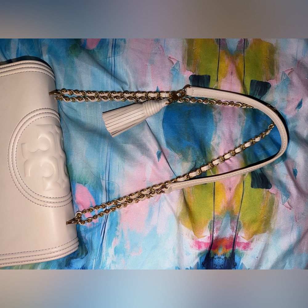 Tory Burch Fleming Convertible Cream Blush Quilted Leather Chain Shoulder Bag - Picture 12 of 14